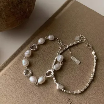 925 стерлинги сребърна гривна перла неправилен пръстен кръг пънк геометрични за жена момиче мода бижута подарък дропшипинг на едро