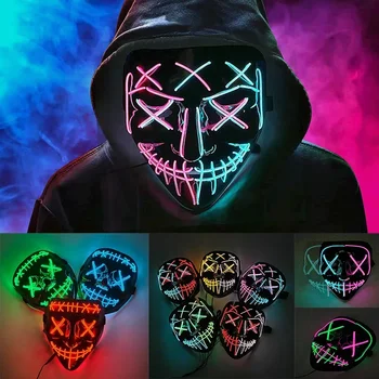 Нов страшен Хелоуин Colplay LED маска блясък в тъмното сияние пречистваща маска Хелоуин маскарад маски за деца мъже жени
