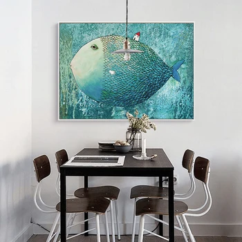 Nordic Canvas Painting Abstract Fish Wall Art Painting Canvas Poster Watercolour Decoration Prints Bedroom Home Decor