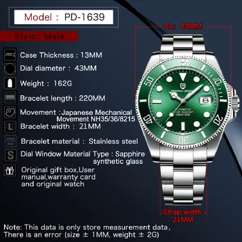 PAGANI DESIGN Луксозен сапфирен стъклен мъжки автоматичен часовник 100m водоустойчив мъжки механични ръчни часовници от неръждаема стомана montre homme