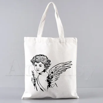 Ангел жени пазарска чанта хранителни стоки купувач юта чанта пазаруване голяма пазарска чанта пазаруване многократна употреба Bolsa Compra Sacolas