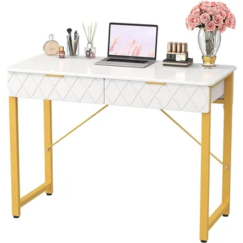 WESTREE модерен грим суета бюро с лъскав работен плот, домашен офис писане бюро с чекмеджета, съхранение рафт