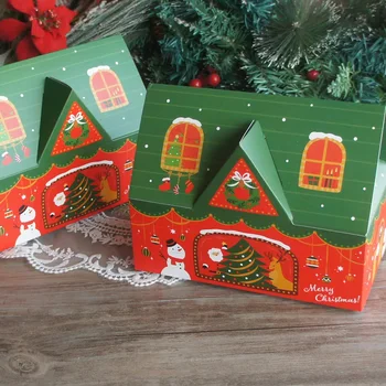 12 бр. Червена зелена къща Коледна дизайнерска хартиена кутия Шоколадови бонбони Кутии за опаковане на подаръци Парти декорация