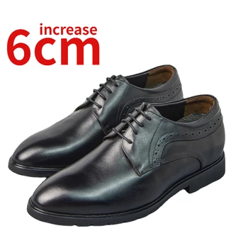 Височина увеличаване обувки за мъже увеличени 6 см телешка дерби обувки естествена кожа удобни меки сватбени висок клас мъжки обувки
