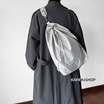 корейски шнур проста кофа чанта водоустойчив найлон висок капацитет schoolbags пътуване crossbody рамо чанта мъже спортна раница