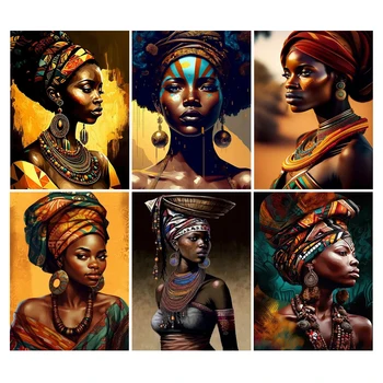 FULLCANG африканска племенна жена мозайка изкуство живопис кръстат бод комплекти 5D DIY пълен кристал бродерия момиче стена декор FG2218