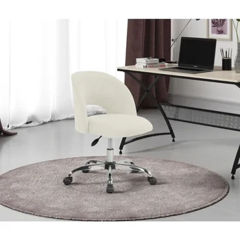 Fabric тапициран отворен заден офис стол с колела, ванилия