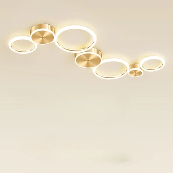 Модерен LED таван полилей алуминий проста таванна лампа за хол спалня трапезария кръг пръстени златен таван светлина