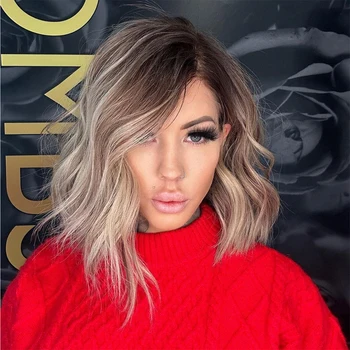 Light Ash Blonde Full Lace Human Hair Wigs with Dark Roots and Highlights 13x4 Lace Front Wig Virgin Hair 180% Loose Wave Wig HD