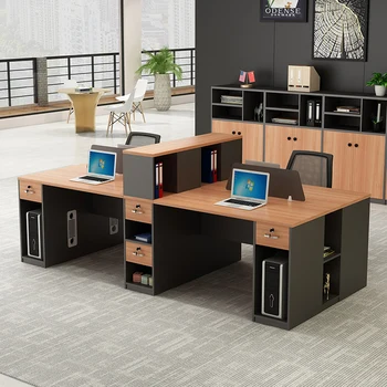 Desk прост модерен 6-човек персонал бюро и стол комбинация притежател на карти персонал финанси 4-лице офис бюро офис