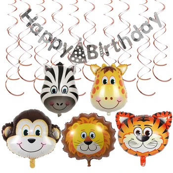 Animal Head фолио балони банер комплект Тигров лъв надуваем въздушен балон детски играчки Декорации за рожден ден Джунгла парти декорати