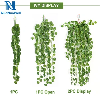 NuoNuoWell 2pc-Pack изкуствени висящи бръшлян листа зелен венец растения лоза фалшива зеленина Начало декор Scindapsus&Grape лоза