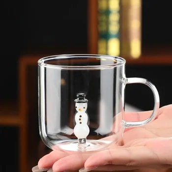 карикатура 3D чаши Триизмерни прозрачни стъклени чаши за кафе вода сок чаша снежен човек Дядо Коледа Cup коледни подаръци за рожден ден