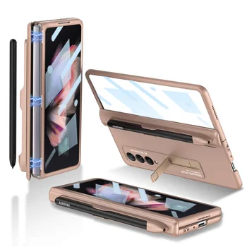 Сгъваем калъф за телефон за Samsung Galaxy Z Fold 3 Удароустойчив пружинен калъф за защита на панти с протектор за филмов екран на стойка