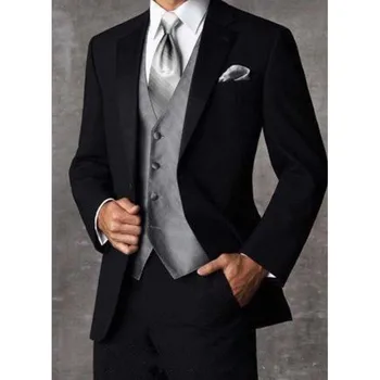Елегантни мъжки костюми мода Notch ревера единични бутони мъжки костюм тънък годни официален случайни сватба смокинг 3 парче нетактичност панталони жилетка