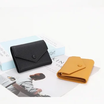 Многофункционални къси жени SimpleTrifold телешка портфейли мода плик монета чанта женски SlimCard притежателя естествена кожа