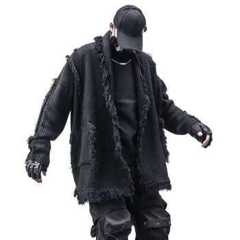 Мъжки кибер пънк хип-хоп пуловер мода висока улица трикотаж пуловери улично облекло черно облекло жилетка връхни дрехи върховете
