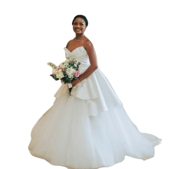 Нова скъпа Ruched бална рокля африкански сватбени рокли Sweep влак Vestido де Noiva голям лък обратно булчински рокли