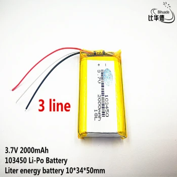  10pcs / лот 3 линия Добро качество 3.7V, 2000mAH, 103450 Полимерна литиево-йонна / литиево-йонна батерия за TOY, POWER BANK, GPS, mp3, mp4