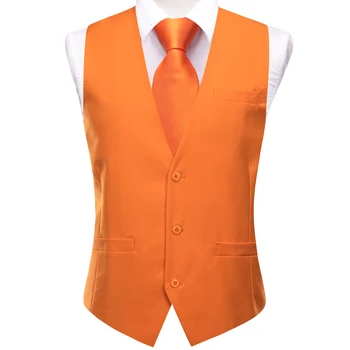 Новост коприна мъжки жилетка тънък оранжев изящен жилетка врата вратовръзка ханки копчета за ръкавели комплект за мъже костюм сватбено парти дизайнер Hi-вратовръзка