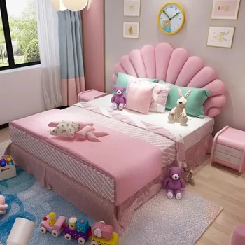 Креативно детско легло Момиче розова черупка легло Хотел в европейски стил Бебешко двойно легло Малки осветени мебели за спалня Enfant GY50CB