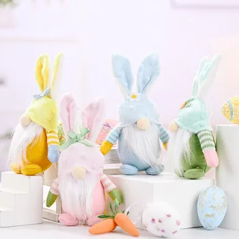 Честит Великден безличен гном заек, бебешки подаръци, декорация на работния плот, пролетно висящо зайче, детски подарък, орнаменти за кукли