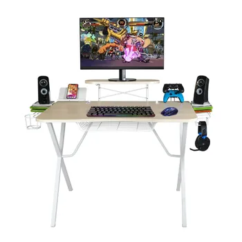 Gaming Desk Pro с вградено място за съхранение, метални държачи за аксесоари и кабелни слотове, 36