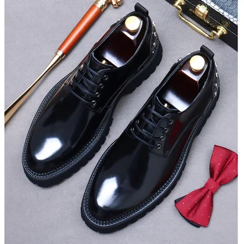 2023 Сватбени обувки Мъж Ръчно изработени Черно дерби Телешка естествена кожа Оксфорд Бизнес Пролет/Есен Мъж Оксфорд Официален Големи размери