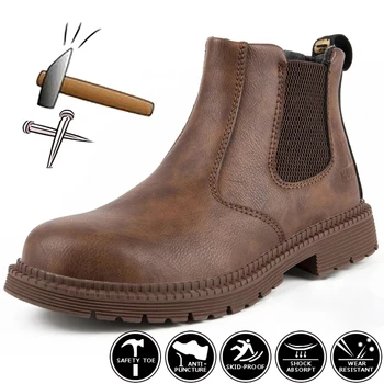 Водоустойчиви работни ботуши за безопасност Мъжки кожени ботуши Неразрушими мъжки работни обувки Мъже зимни ботуши Защитни обувки Мъжки обувки от стомана