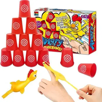 Прашка пилешки пръст играчки ядосан пиле прашка играчки с дарт чаши комплект Смешни пръст животински прашка играчки Чудесно за деца