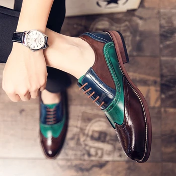 Мъжки висококачествени заострени дантели нагоре Оксфорд обувки кожа случайни дишаща обувка с петата бизнес социални обувки мъжки рокля обувки