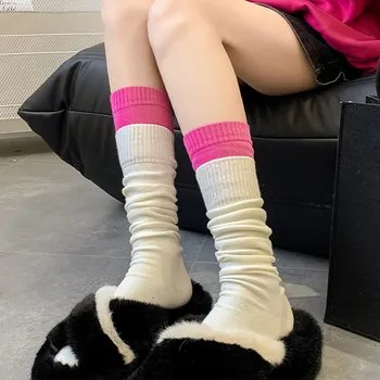 Жени Пачуърк Чорапи Чорапи за коляното Есенни зимни дрехи Двуслойни чорапи над коляното y2k аксесоари