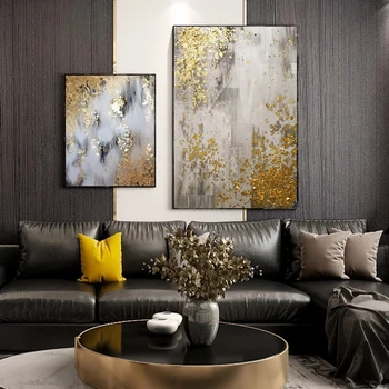 Абстрактно златно дърво платно живопис златни листа плакати и отпечатъци модерен скандинавски стена изкуство картина за хол декорация на дома