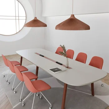 Конферентна дълга маса, проста модерна овална малка маса за преговори и столове, комбинирано бюро, мебели за конферентна зала