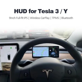 За Tesla Model 3 Y Hud Head Up дисплей Цифров проектор Скоростомер за кола с безжичен Carplay Android Auto On Board Computer