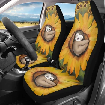 Сладък спящ ленивец в слънчогледов печат Трайни аксесоари за кола Предни капаци на седалките на превозното средство Удобни капаци на седалките на интериора на автомобила